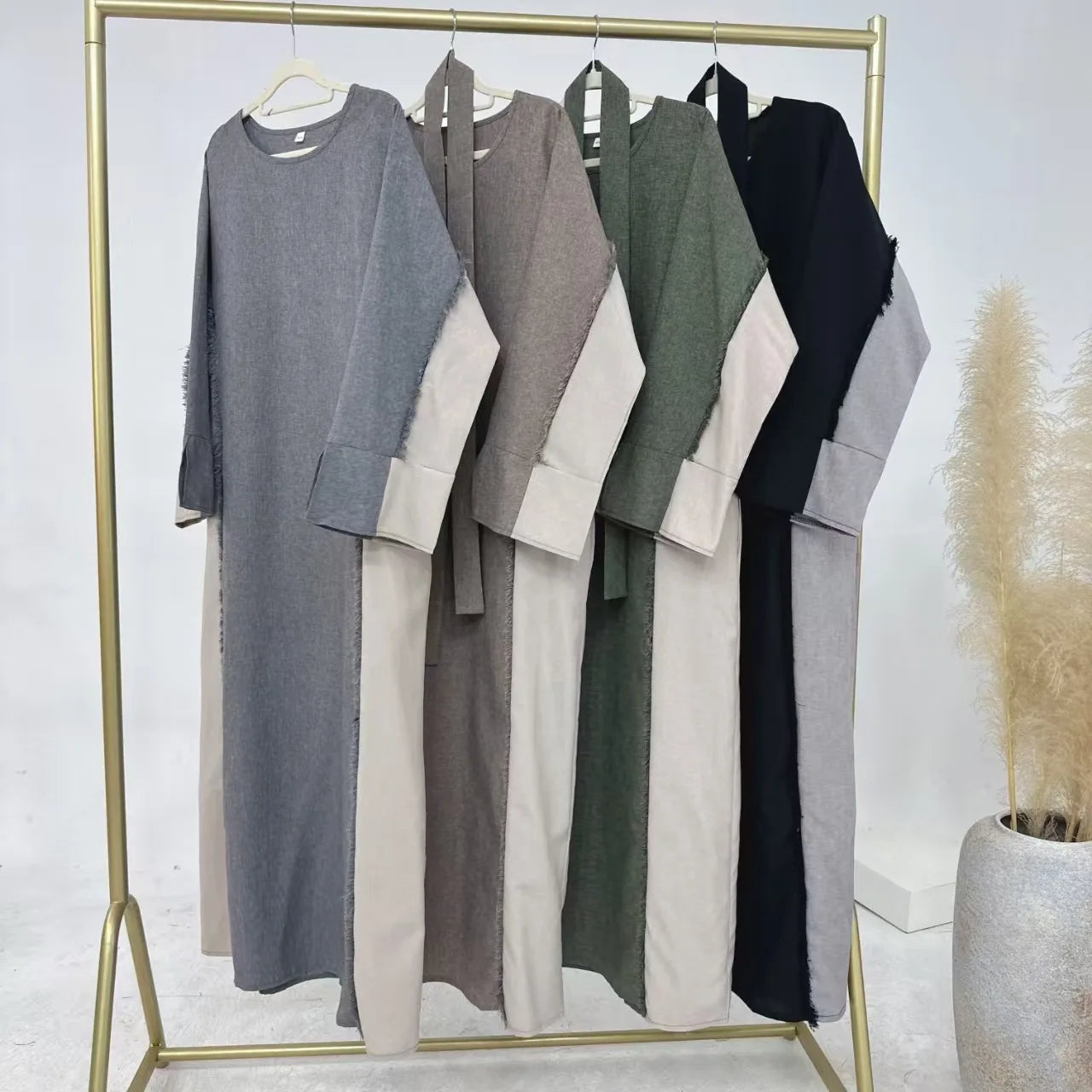 2025 New Muslim Closed Abaya Color Blocking Abaya With Tassels Fashion Abaya Femmes Robe Musulmane Women Islamic Clothing