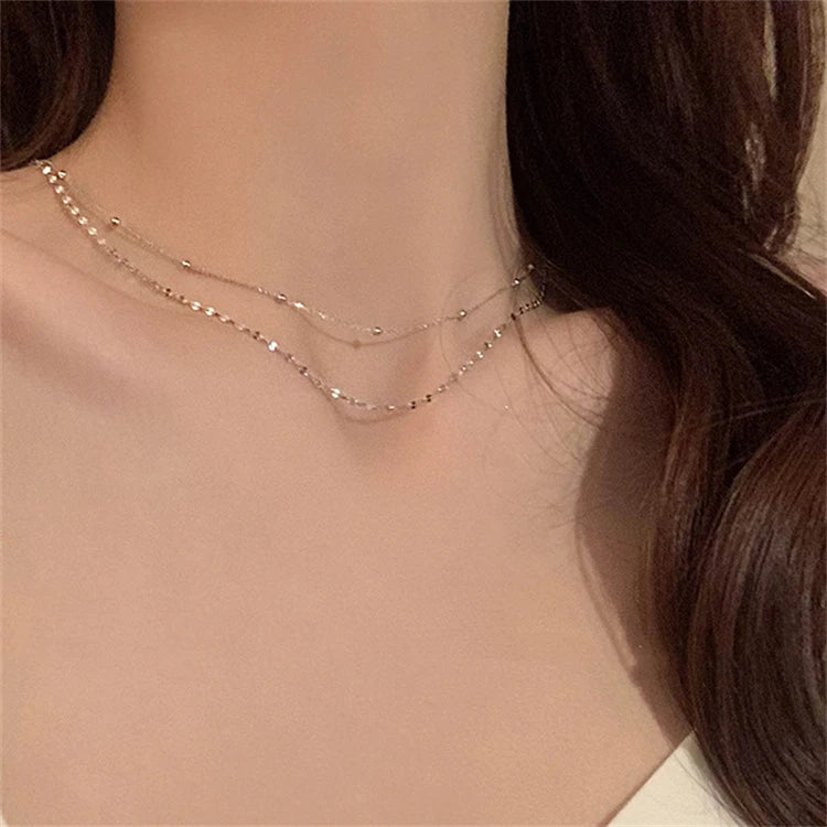 Trendy Design Wholesale Rhodium Plated Pure Silver Chain Women Layered Necklace