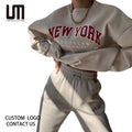OEM Service New Arrivals Fall Winter Women Clothing Fashion Thick Loose Letter Printed Sweatshirt and Sweatpants Set