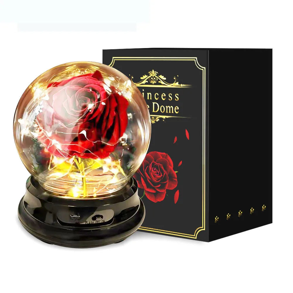 Wholesale Home Decor Valentine Rose Lamp Gift Led Light String Forever Rose Flower Glass Dome Artificial Flower Lamp Gifts