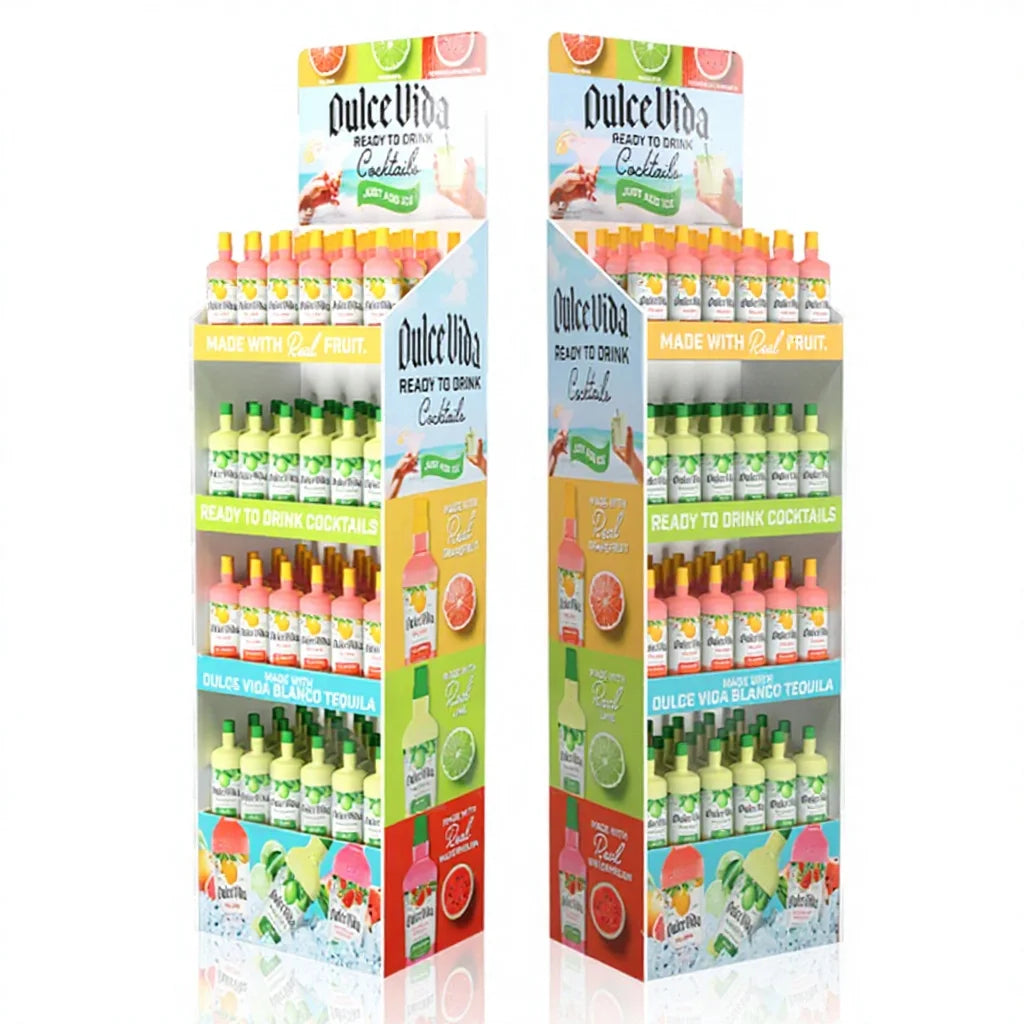 Custom Promotion Supermarket Corrugated Cardboard Recyclable Drinks & Fruits Display Stands Floor Energy Drinks Rack
