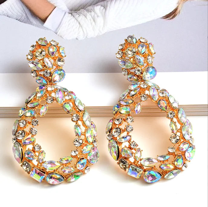 New Classic Colorful Crystal Water Drop Earrings High-Quality Fashion Metal Jewelry Accessories for Women Wholesale