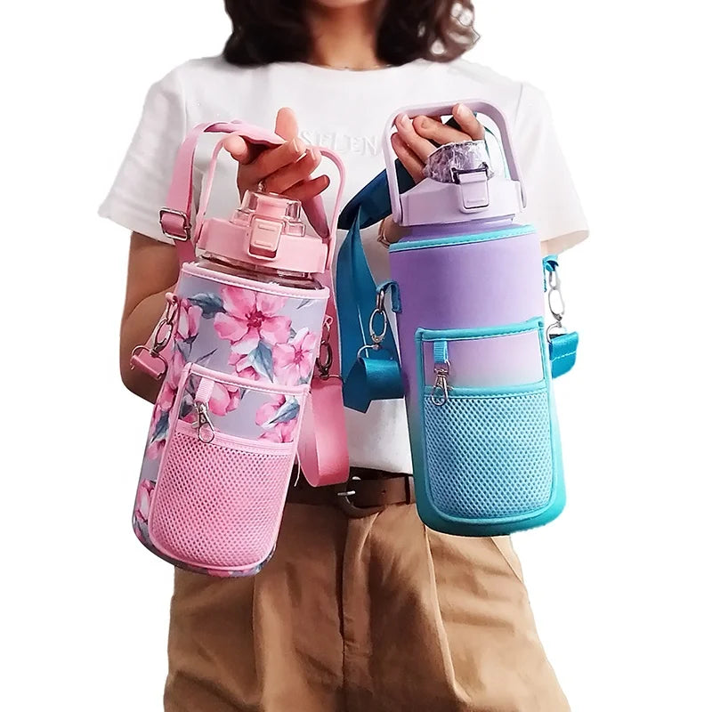 Half Gallon Plastic Water Bottle with Shoulder Strap 2L Bpa Free Motivational  Storage Sleeve for Bottles Insulated Sleeve