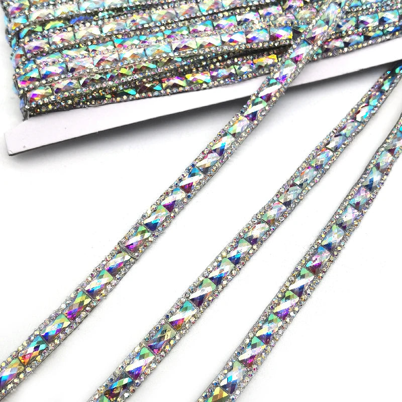 Hot Sell Resin AB Silver Crystal Rhinestone Ribbon Jewel Strips DIY Carnival Costumes Decoration Rhinestone Trim