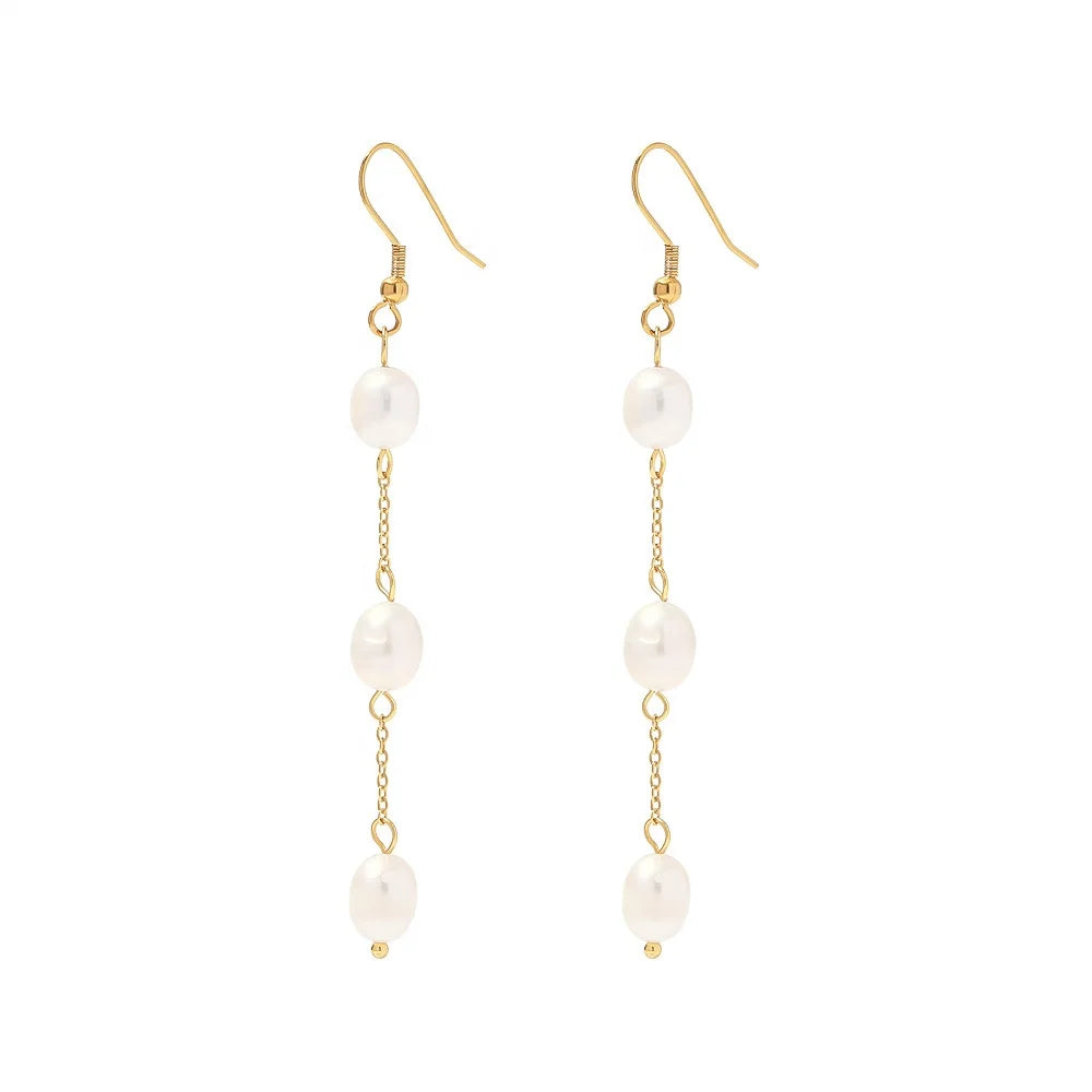 Women's Unique Fashion Stainless Steel Tassel Drop Earrings Freshwater Pearl Jewelry Accessories