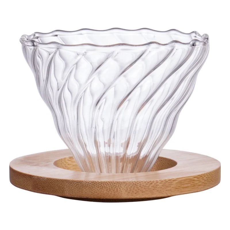 Portable Custom Logo Wood Stand Coffee Maker 60 Pour Over Glass Funnel Coffee Filter Coffee Dripper