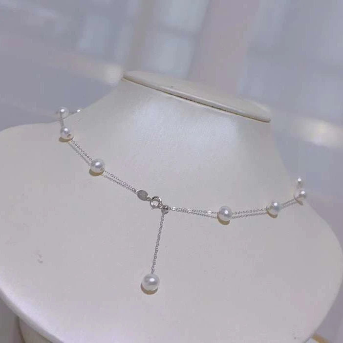 Sky Star Pearl Necklace Station Necklace Adjustable Popular S925 Sterling Silver Freshwater Pearl Eternal Classic Natural 7-8MM