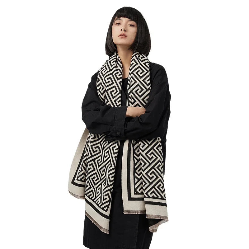 Fashion Italian Warm Scarf for Women Geometric Horse Pattern Thick Cashmere Neck Scarves Luxury Designer Winter Pashmina Shawls