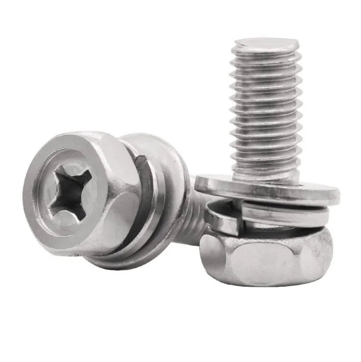 M2 M5 Stainless Steel Cross Recessed Hexagon Bolt With Washer and Plain Washer Assemblies Screws