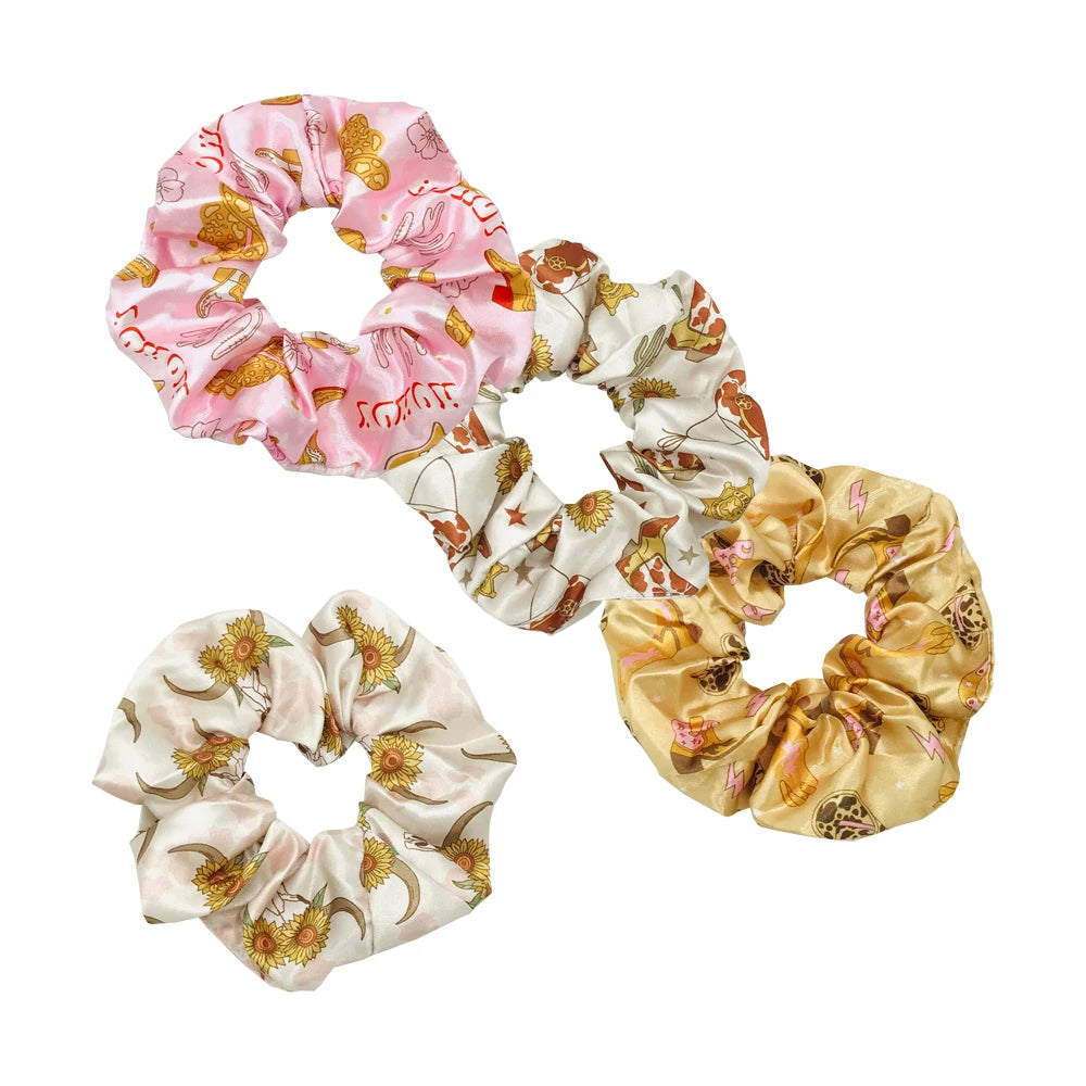 50pcs Cowboy Boots Printed Hair Scrunchies Buffalo Horn Scrunchies for Girls Elastic Hair Tie Bracelet Ponytail Holder Headwear