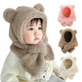 Winter Baby Soft Plush Polyester/Cotton Hat Scarf One Piece Faux Fur Kids Warm Neck Ear Cap for Boys Girls