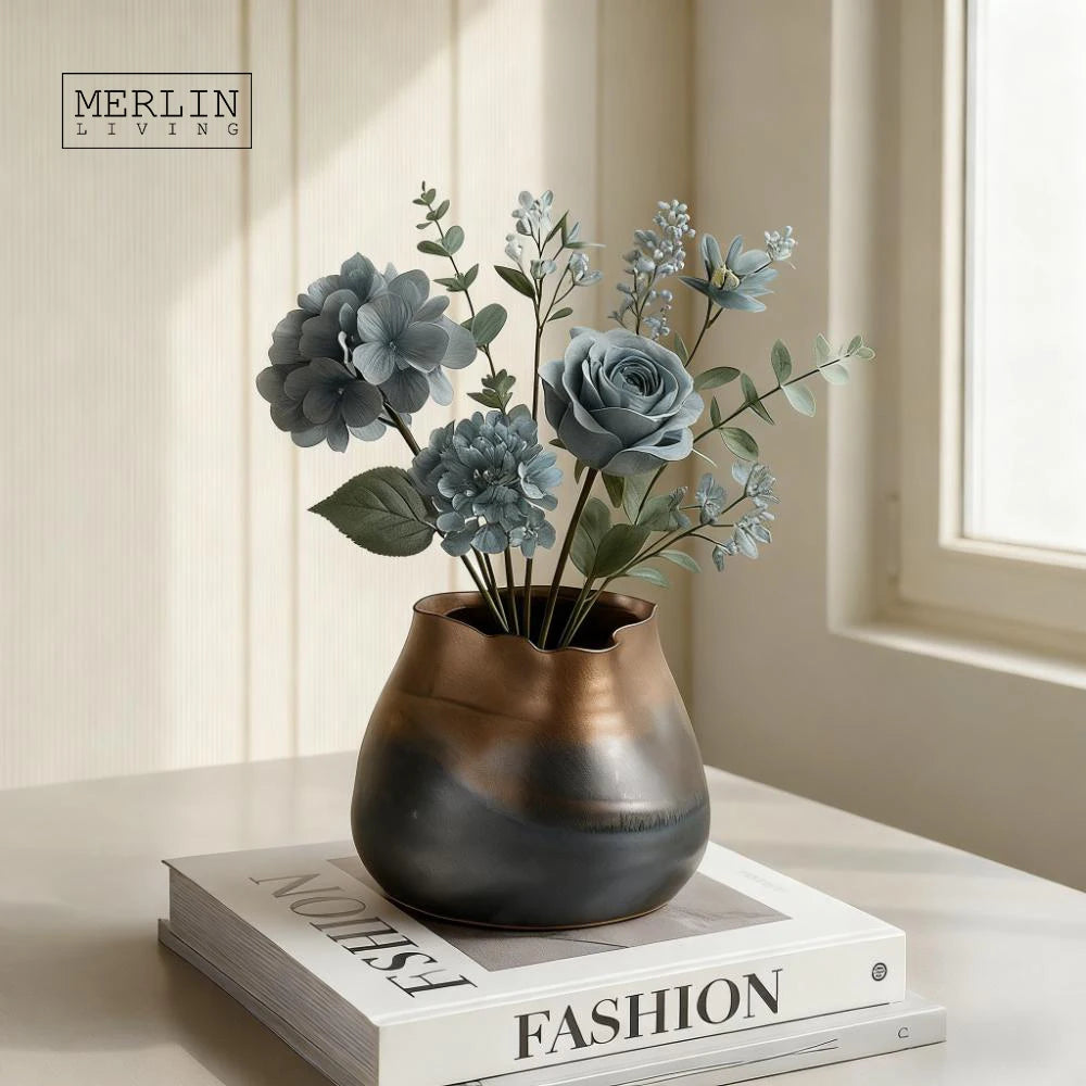 Merlin Living Luxury Modern Ceramic Flower Pots Retro Style Smooth Glaze Plant Pot for Home Living Room Accessories