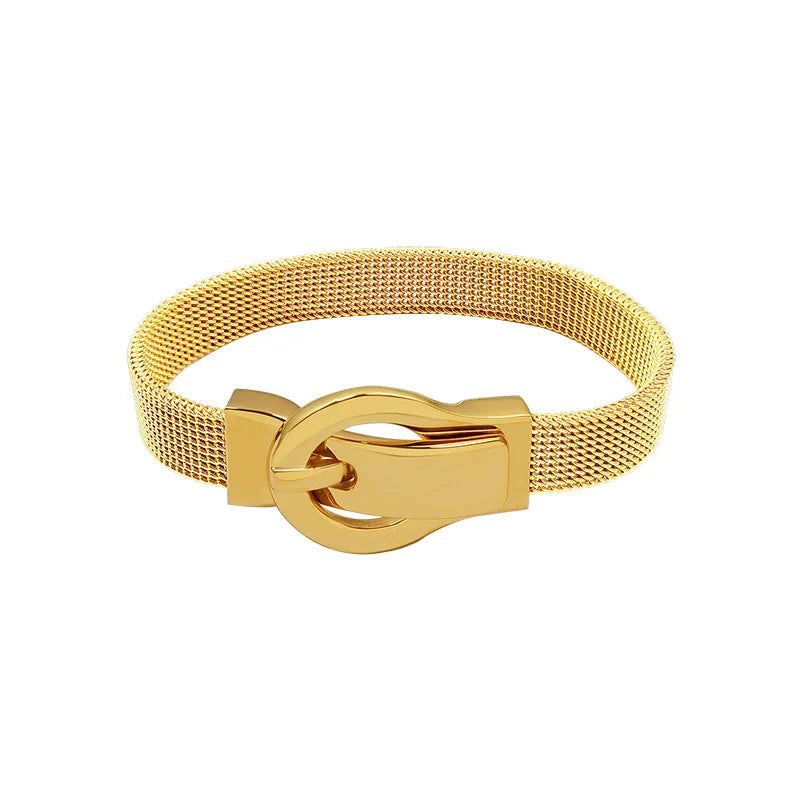 Wholesale Custom 18k Gold Plated Strap Belt Buckle Italian Wire Mesh Bracelet Stainless Steel Mesh Bracelets