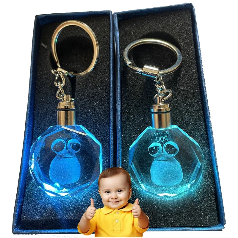Alien Big Eyes Pou Key Chain Crystal POU Keyrings the Maw Game Peripheral Sad Pou Keychains for Children's Birthday Gifts