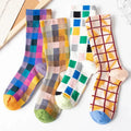 Wholesale Fashion Colorful Plaid Patterned Socks Luxury Designer Cotton Crew Socks for Women