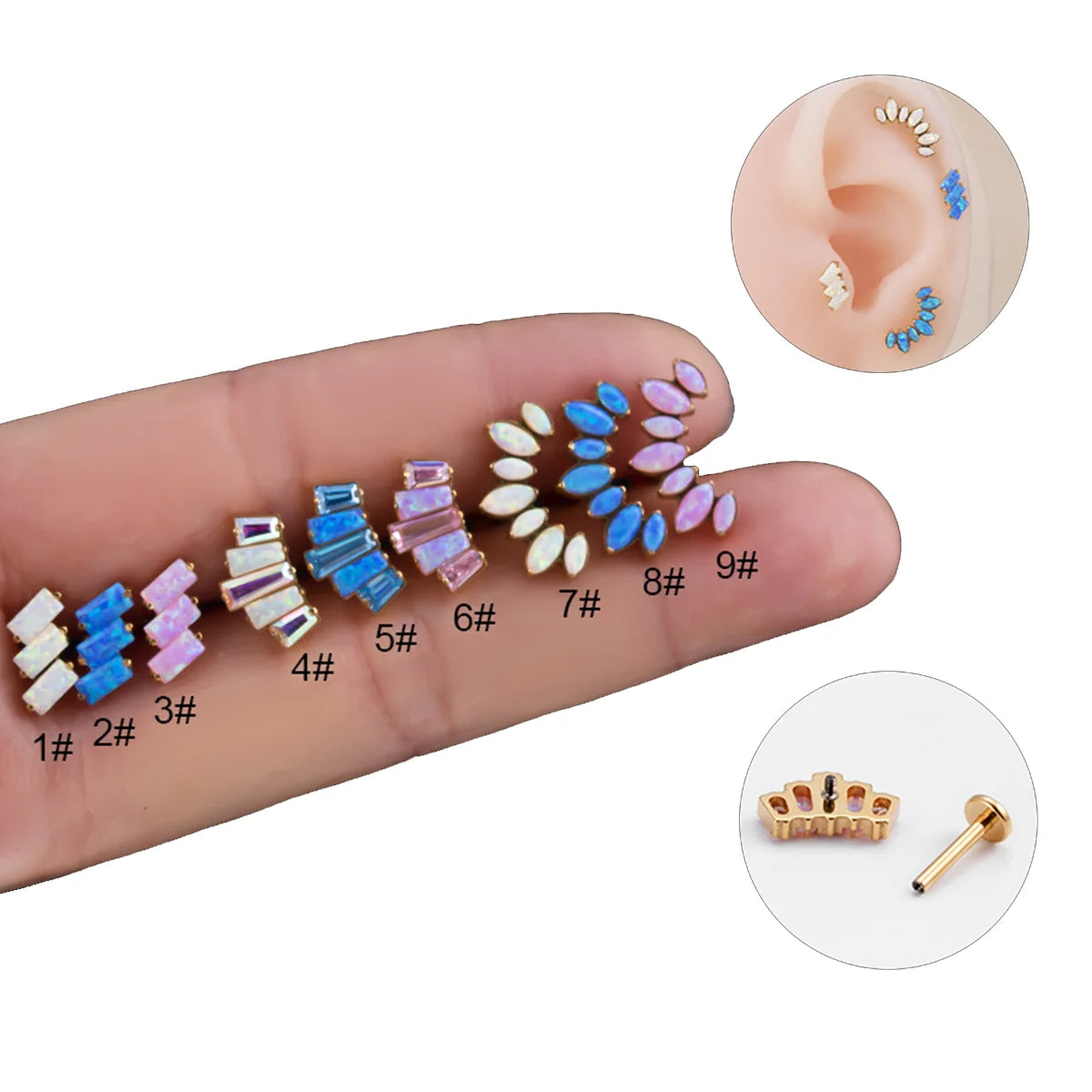 Advanced Opal G23 Titanium Flat Back Internally Threaded Helix Cartilage Earring Lip Ring Tragus Studs Zircon Classic Compliant