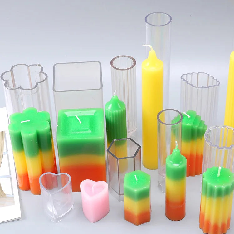 HY Cylinder Stripe Design Candle Mold Plastic Heart Flower Wax Mould  Handmade Candle Making Tool