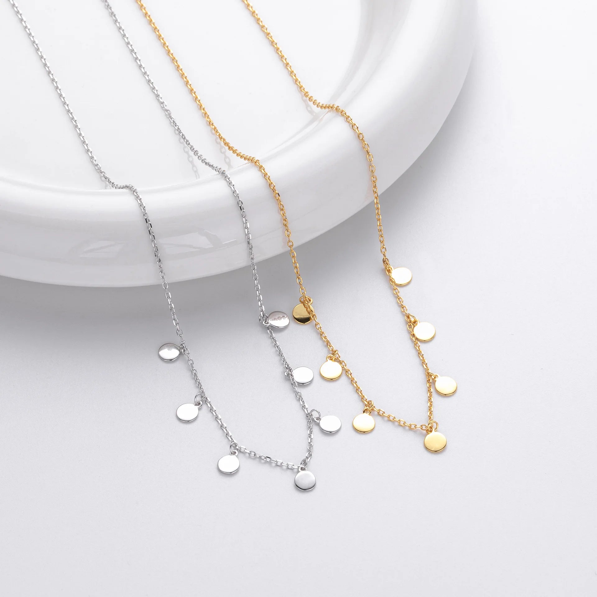 Hot Sales Simple Design Gold Plated Women Trendy Jewelry 925 Sterling Silver Sequins Charm Necklace