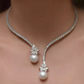Trendy Imitation Pearl Zircon Flower Design 18K Gold Plated Box Chain Bridal Wedding Necklace for Women