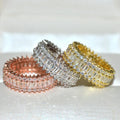 Luxury Brass Real 18k Gold Plated Full Clear Rectangle CZ Band Rings Bling Bling White Zircon Finger Rings for Women