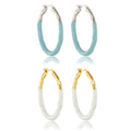 FUAMAY Gold Plated Vermeil Silver Large 30mm Oval Hoop Earrings White Enamel Irregular Hoop Earrings with Zircon for Party