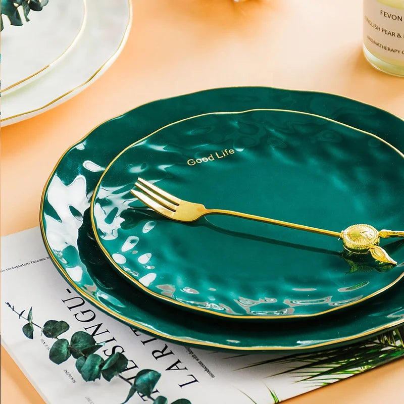 Gold Ceramic Plate Family Nordic Ins Round Dessert Western Food Dish Plate Creative Hotel Tableware Can Be Customized logo
