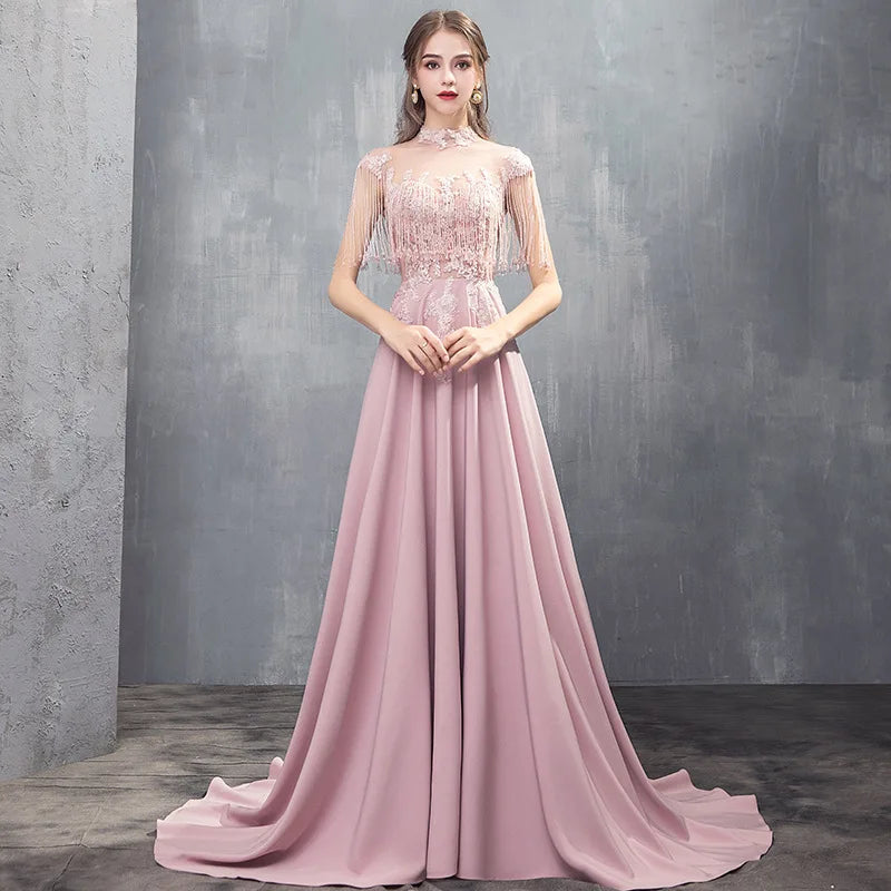 Ladies Beaded High Neckline Tailing Prom Dress Elegant Gowns Women Prom Event Prom Wedding Evening Dresses