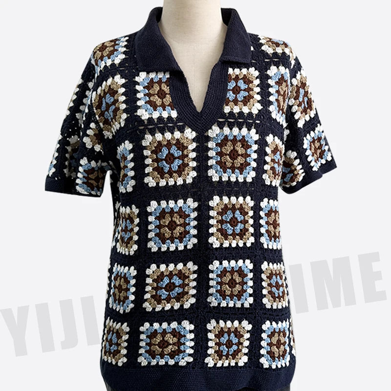 Summer Men's Fashionable and Casual Simple Beach Life Crochet Shirt Green Men's Knitted Shirtrt for Man