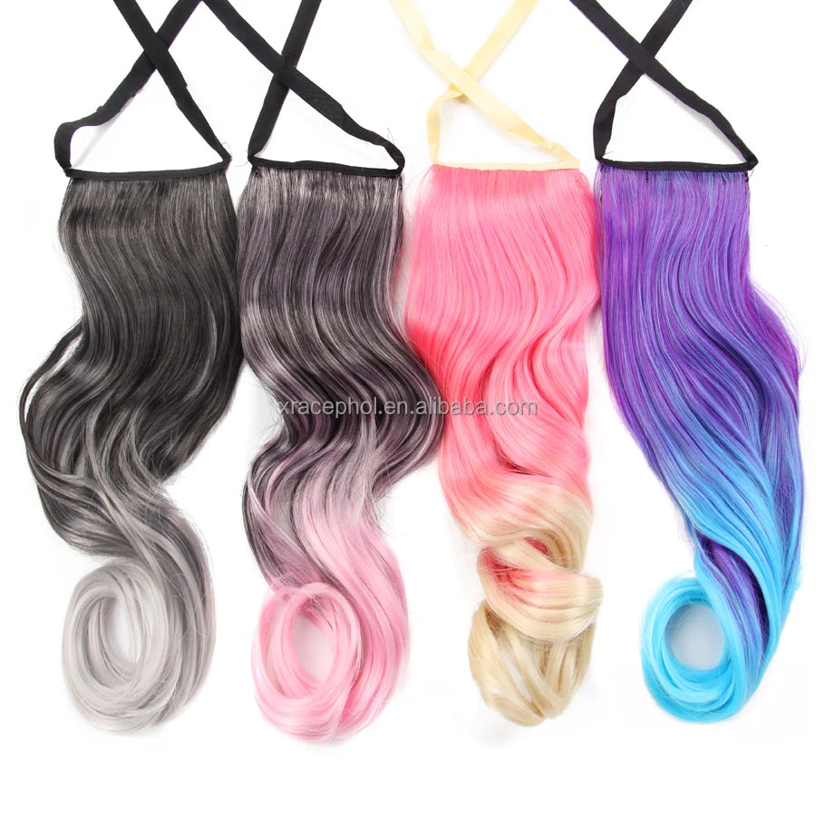 20inch 100g 21 Colors Body Wavy Ribbon Band Ponytail Extension Seamless Clip in Hair Extensions