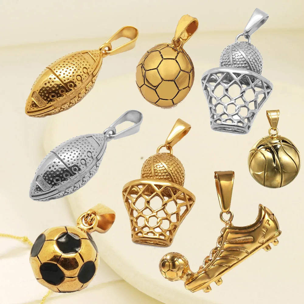 Basketball Football Rugby Pendant Necklace Stainless Steel Sports Shoe Pendant Women Men Sport Hip Hop Gym Jewelry