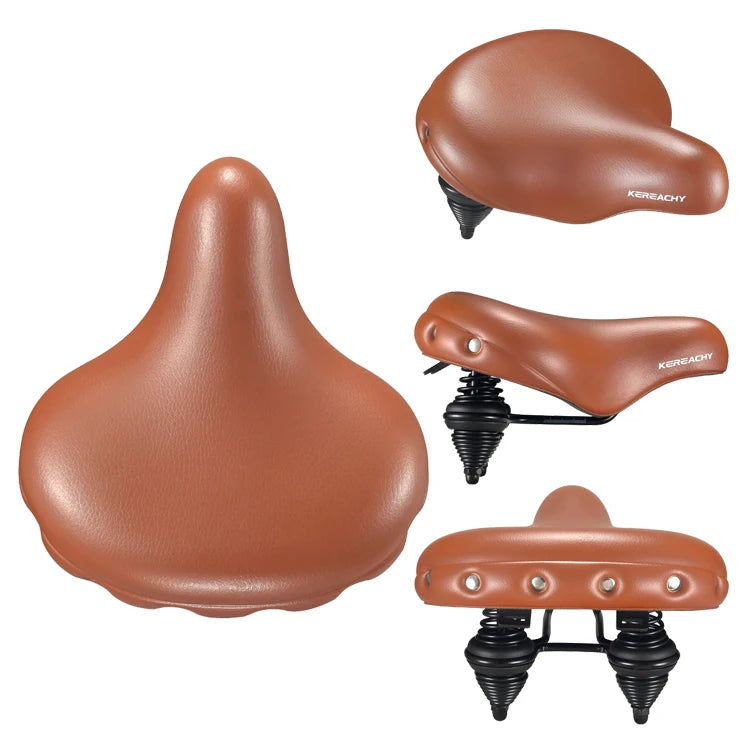 KEREACHY Wholesale Brown Retro Bicycle Seat Cushion Ultra Wide City Electric Bicycle Seat Cushion Thickened E-bike Saddel