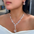 Elegant Cubic Zirconia Brazilian Gold Plated African Nigerian Necklace and Earrings Bridal Jewelry Sets for Women Wedding Party