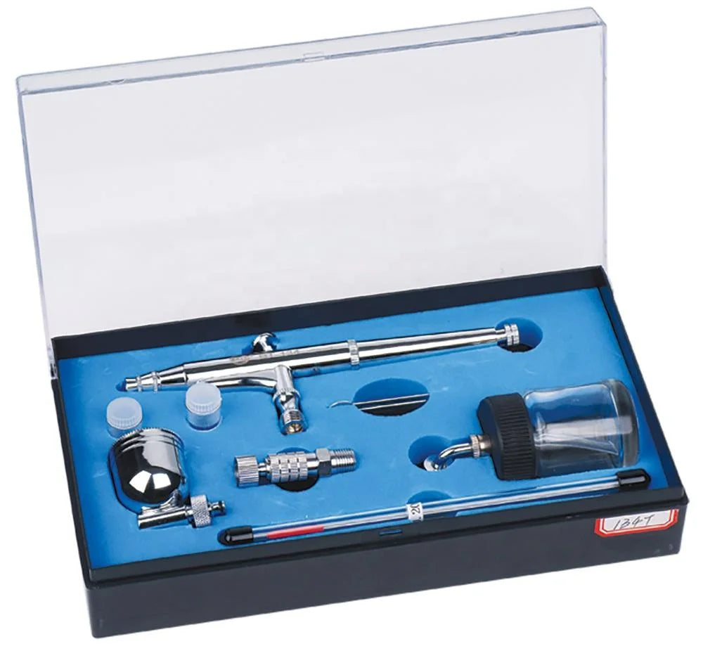 CE Certified BT-134T Dual Action Airbrush Kit Professional Art Work Interchangeable Nozzles Copper Gravity/Siphon Feed Paint