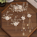5PCS Bridal Pearl Headdress Sets Hair Comb Hairpins Earring Sets Handmade Flower Hair Accessories