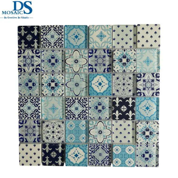 3D Inkjet Print Kitchen Backsplash Moroccan Style Flower Pattern Bathroom Shower Mosaic Tile Wall Decor Recycle Glass Mozaic