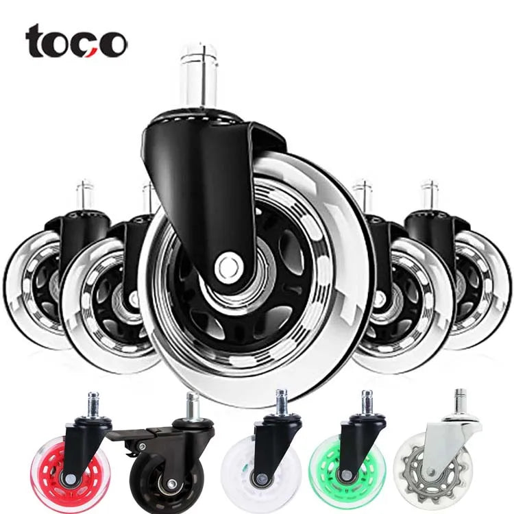 Toco Heavy Duty PU Chair Casters Silent Swivel Furniture Caster Wheels Metal PU Office Chair Casters