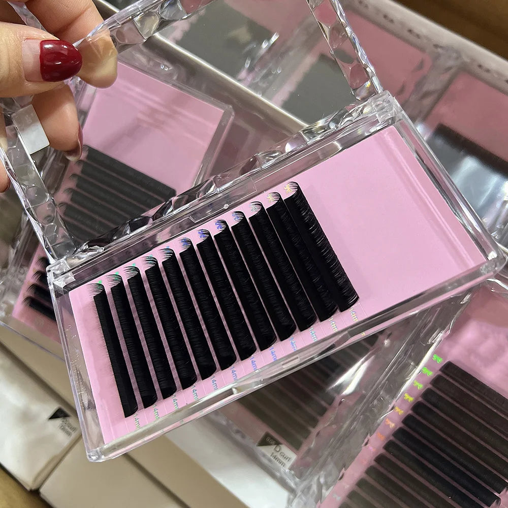 Private Label Mega Eyelash Extensions OEM logo Dark Matte Black Fluffy Velvet Cashmere Mink Individual Lash Extensions Lash Tray