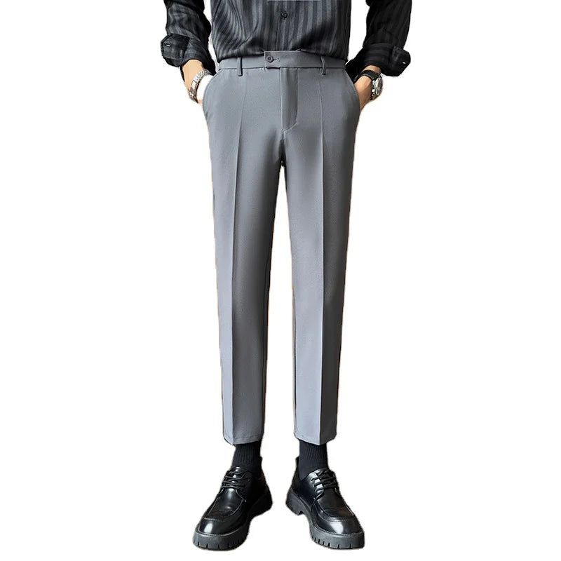 Summer British Trousers Men's Business Straight Slim Fit Plus Size Casual Suit Pants