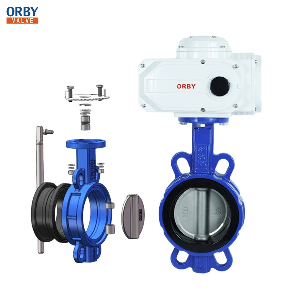 DC12V DC24V AC220V 6"inch DN150 8inch DN200 16bar ON/OFF and Modulating Electric Wafer Type Ductile Iron SS304 Butterfly Valve