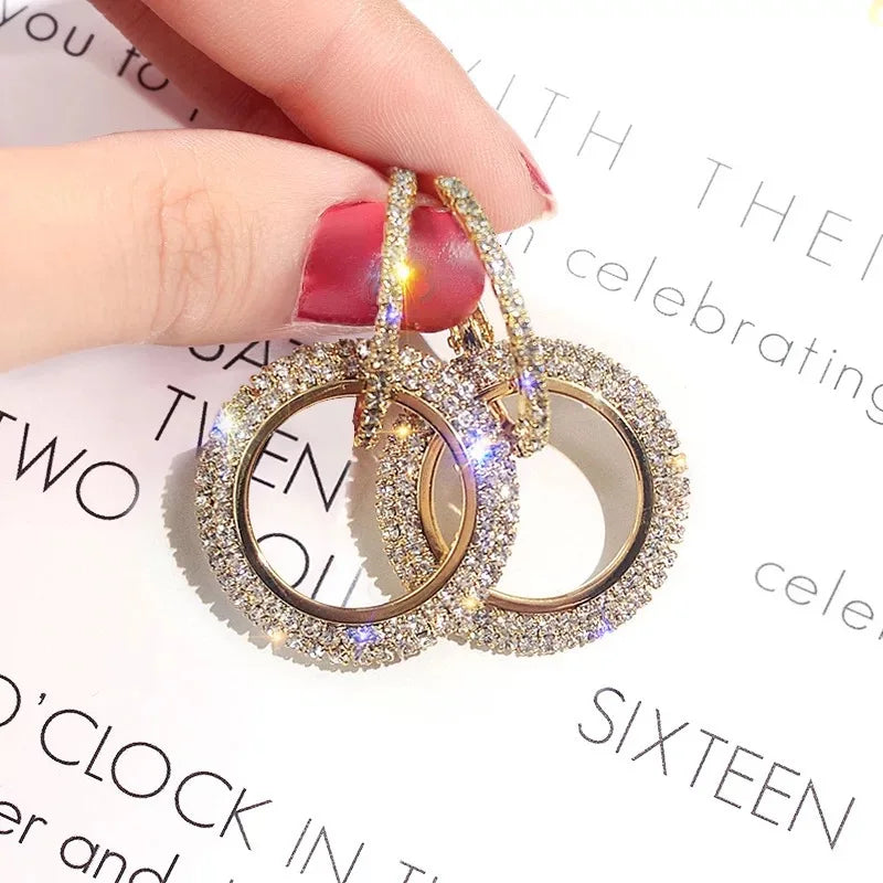 Women's Fashion Bohemian Gold Crystal Rhinestone Hoop Earrings Mainly Alloy Wedding Party Engagement Gift