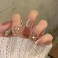Pure Handmade 3D Full Cover Cat Eye Champagne Diamond ABS Press-On Nails High Quality Artificial Nails for Finger