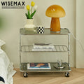 WISEMAX FURNITURE Nordic Living Room Furniture Double Layers Coffee Table Metal Frame Transparent Glass Top Side Trolley Table