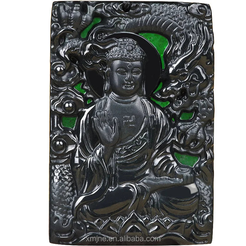 Certified Grade a Natural Ink Green  Jadeite Dragon Statue King Buddha Statue Dragon Jade Pendant Ice Seed Pendant Jade Pendant