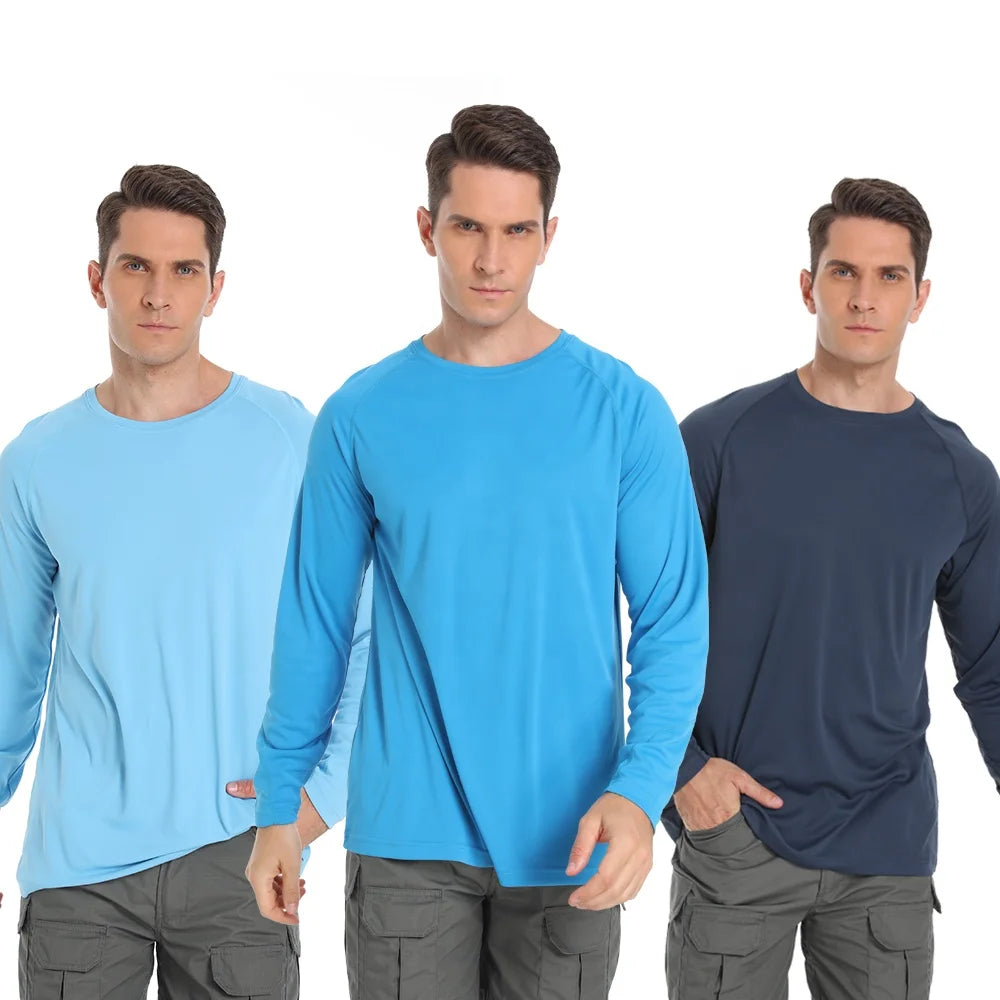 Male Long Sleeve Fishing Shirt Quick Dry 100% Polyester Performance Wear Plus Size Breathable