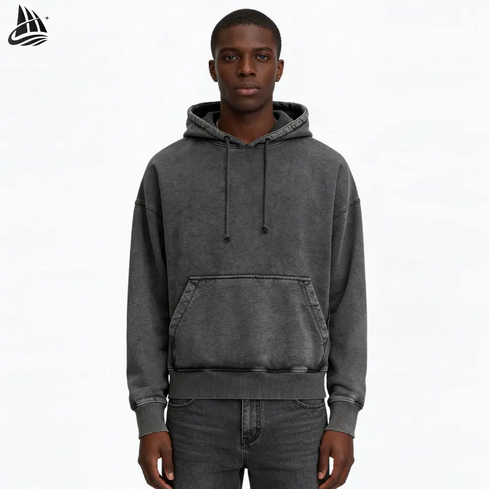 Custom Distressed Jersey Faded Vintage Acid Wash Hoodie for Men