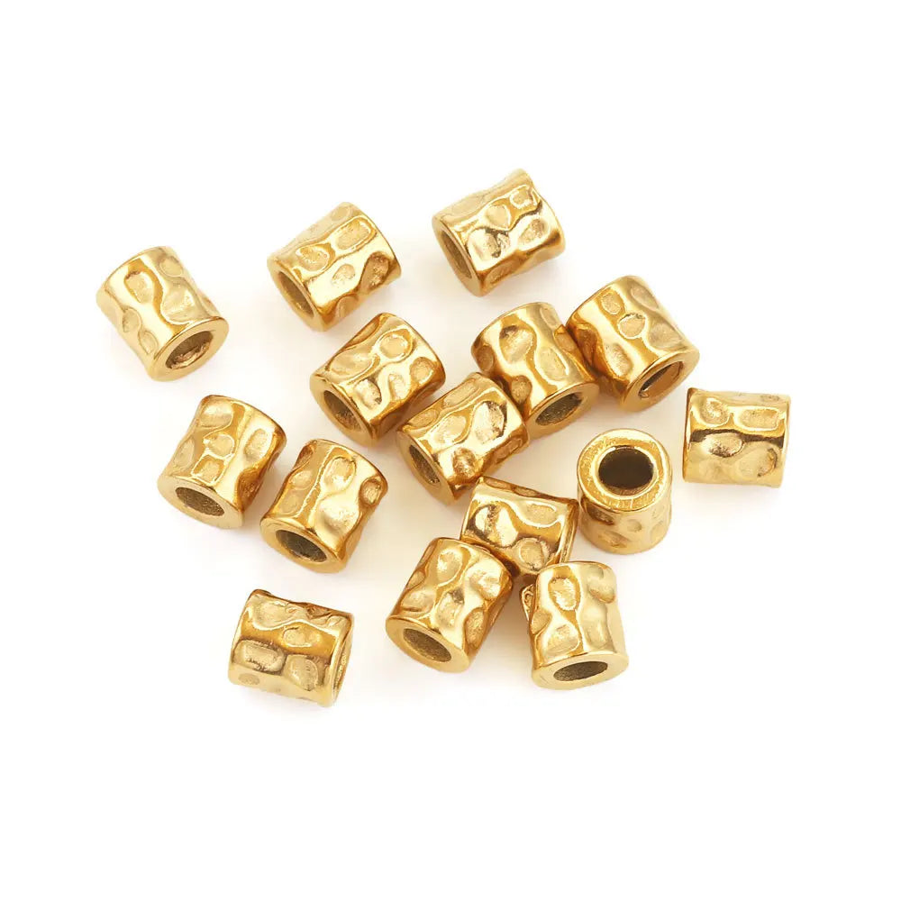 Gold Plating Stainless Steel Beads Large Hole Column Spacer Beads Tube Beads Pendant Charm for Necklace Bracelet Jewelry Making