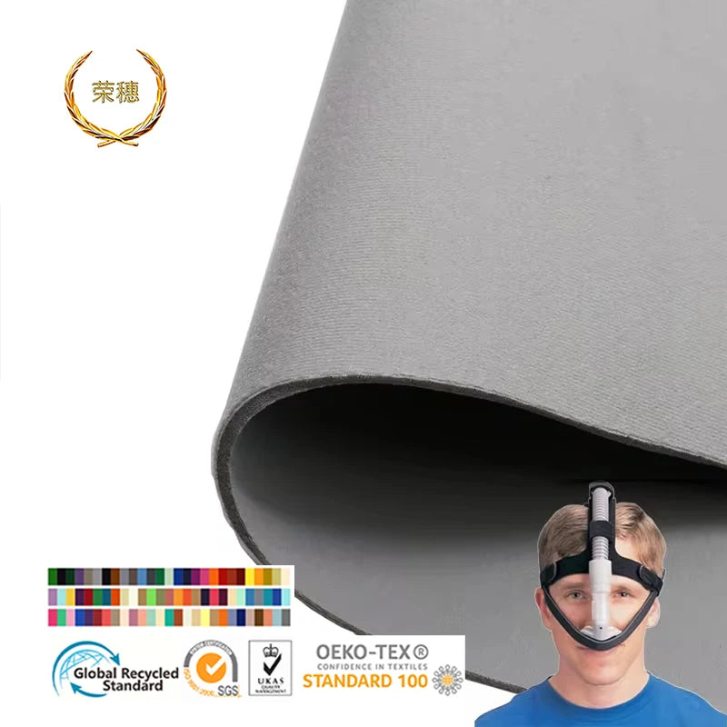 Customized Three Layer Hook and Loop Magic Fabric Laminated PU Foam Composite Fabric Elastic OK Cpap Headband Fabric