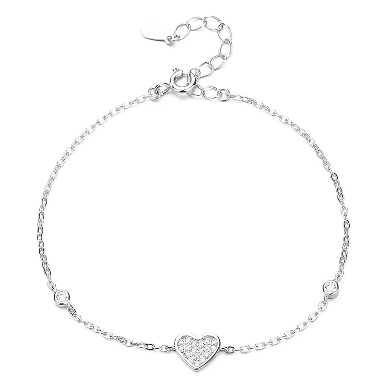 Fashion Minimalist Jewelry 925 Sterling Silver Heart Zircon Bracelet Gold Plated Bracelets for Women