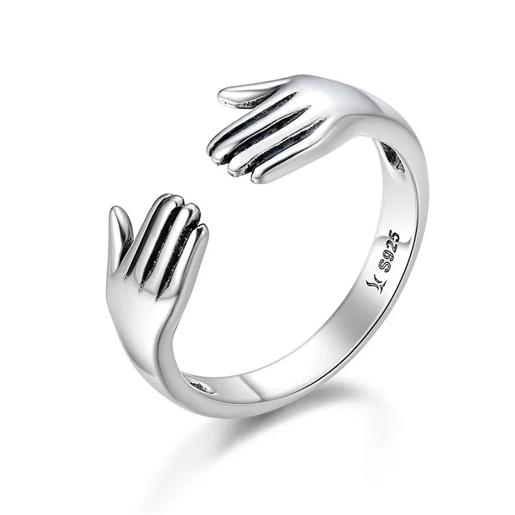 New Arrival 925 Sterling Silver Double Layer Give Me a Hug Hand Open Finger Rings