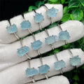 Factory Wholesale Natural Raw Stone Silver Plated Rings Irregular Genuine Rough Aquamarine Adjustable Ring for Women Jewelry